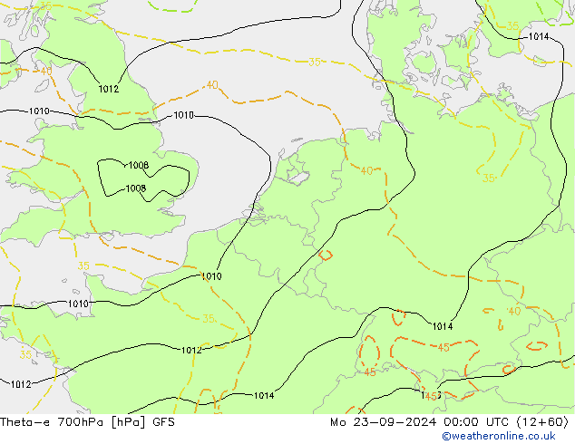 Theta-e 700hPa GFS Mo 23.09.2024 00 UTC