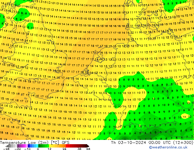 Temp. minima (2m) GFS gio 03.10.2024 00 UTC