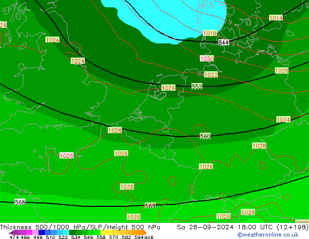 Thck 500-1000hPa GFS so. 28.09.2024 18 UTC