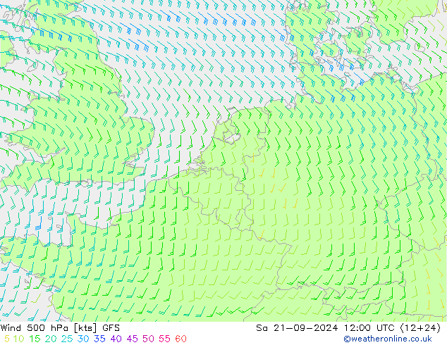 wiatr 500 hPa GFS so. 21.09.2024 12 UTC