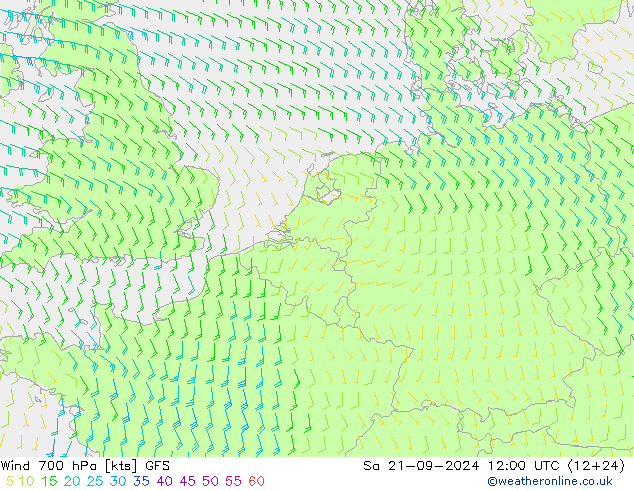 风 700 hPa GFS 星期六 21.09.2024 12 UTC