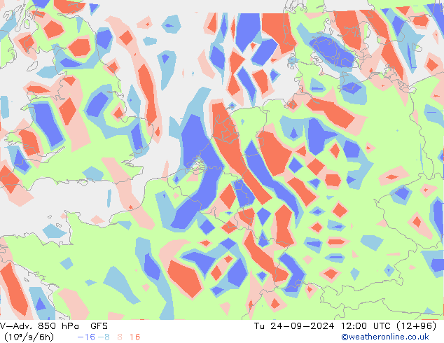 V-Adv. 850 hPa GFS wto. 24.09.2024 12 UTC