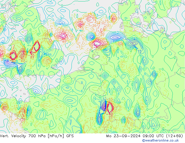 Vert. Velocity 700 hPa GFS Po 23.09.2024 09 UTC