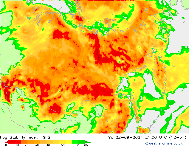 Fog Stability Index GFS nie. 22.09.2024 21 UTC