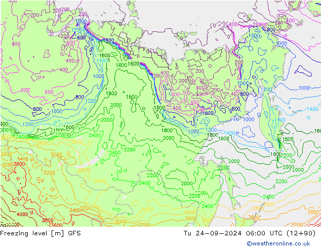 Freezing level GFS Tu 24.09.2024 06 UTC