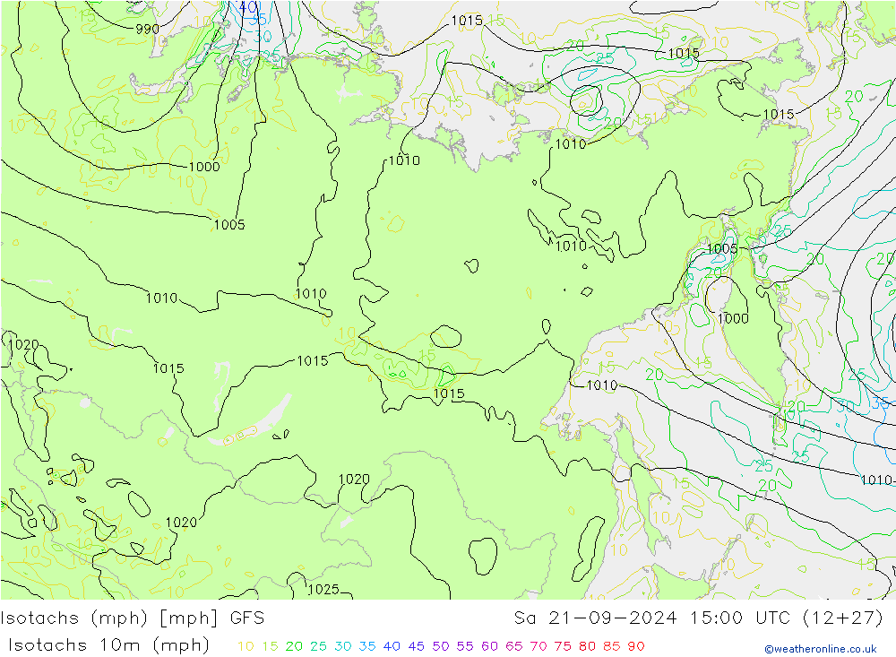 Isotachs (mph) GFS Sa 21.09.2024 15 UTC