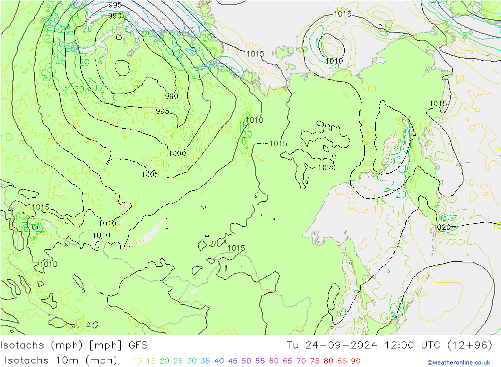 Isotachs (mph) GFS Tu 24.09.2024 12 UTC