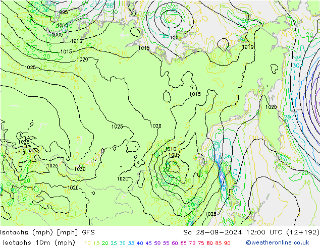 Isotachs (mph) GFS So 28.09.2024 12 UTC