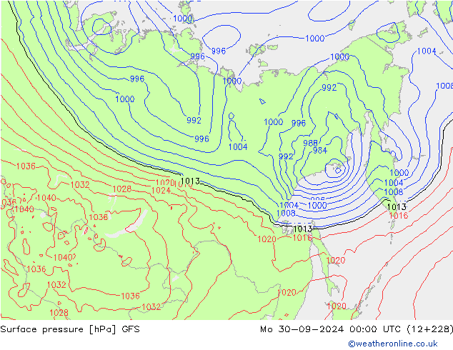 Surface pressure GFS Mo 30.09.2024 00 UTC