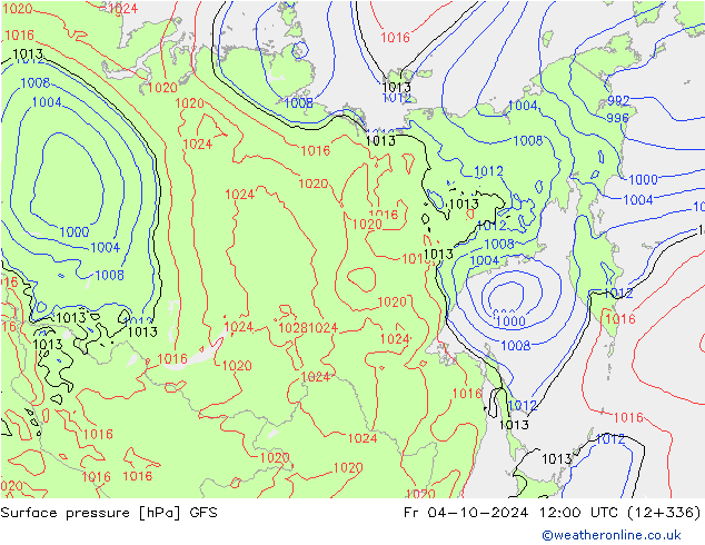 Atmosférický tlak GFS Pá 04.10.2024 12 UTC