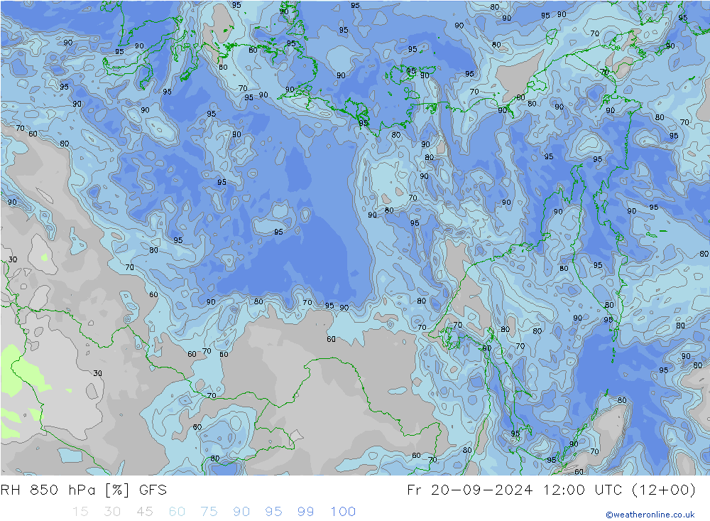 RH 850 hPa GFS ven 20.09.2024 12 UTC