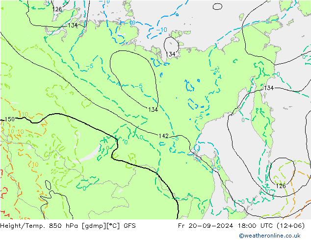 Z500/Rain (+SLP)/Z850 GFS пт 20.09.2024 18 UTC