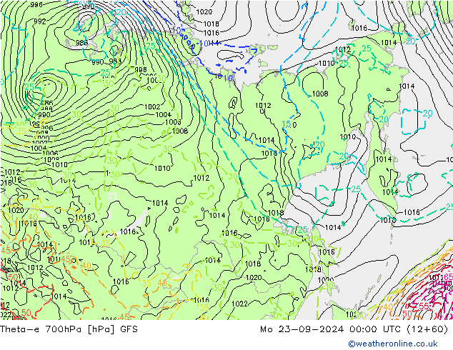 Theta-e 700hPa GFS Mo 23.09.2024 00 UTC