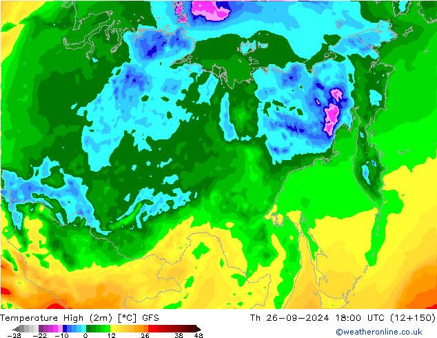 Темпер. макс 2т GFS чт 26.09.2024 18 UTC