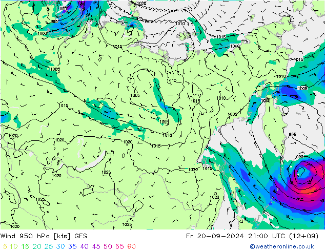 Wind 950 hPa GFS Fr 20.09.2024 21 UTC