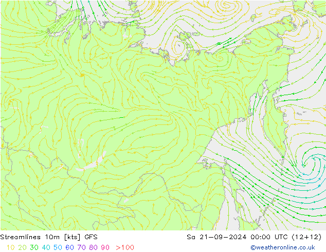 Stroomlijn 10m GFS za 21.09.2024 00 UTC