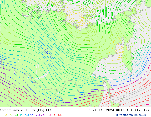 Stroomlijn 200 hPa GFS za 21.09.2024 00 UTC