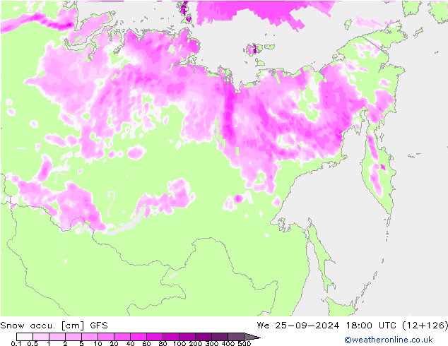 Глубина снега GFS ср 25.09.2024 18 UTC