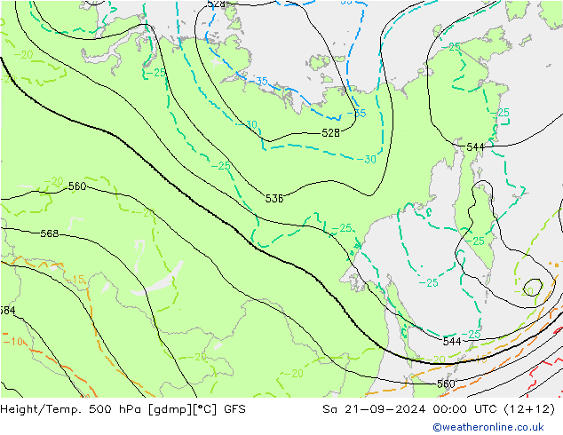 Yükseklik/Sıc. 500 hPa GFS Cts 21.09.2024 00 UTC