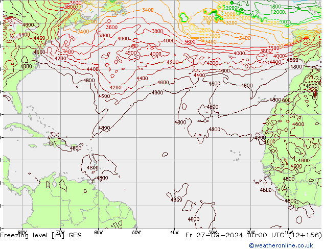 Freezing level GFS пт 27.09.2024 00 UTC