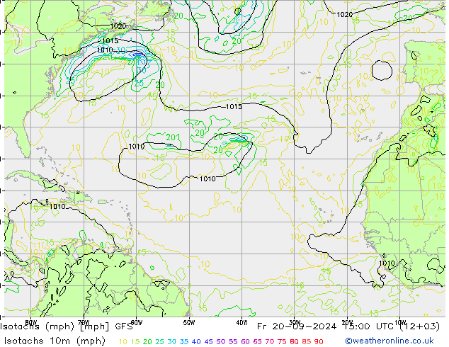 Isotaca (mph) GFS vie 20.09.2024 15 UTC