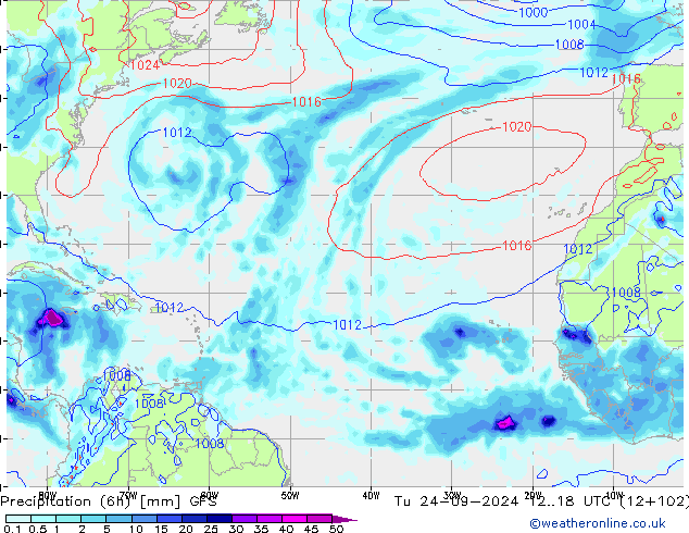 Yağış (6h) GFS Sa 24.09.2024 18 UTC