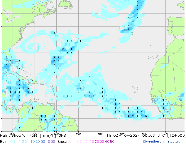 Rain/Snowfall rate GFS czw. 03.10.2024 00 UTC