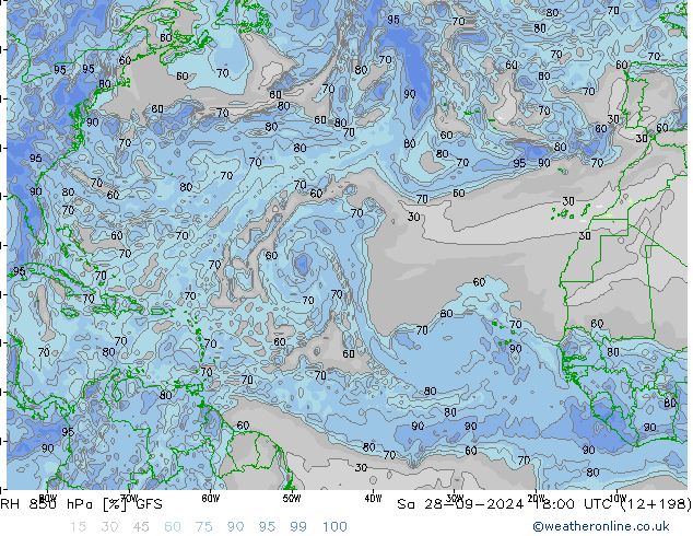 RH 850 hPa GFS sab 28.09.2024 18 UTC