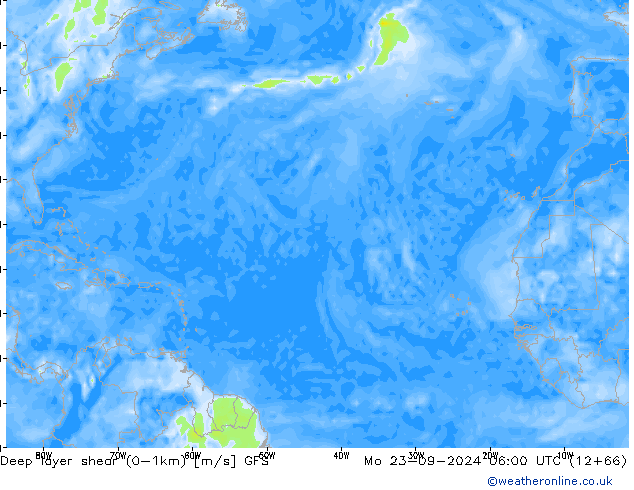 Deep layer shear (0-1km) GFS Seg 23.09.2024 06 UTC