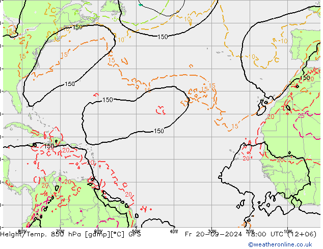 Yükseklik/Sıc. 850 hPa GFS Cu 20.09.2024 18 UTC