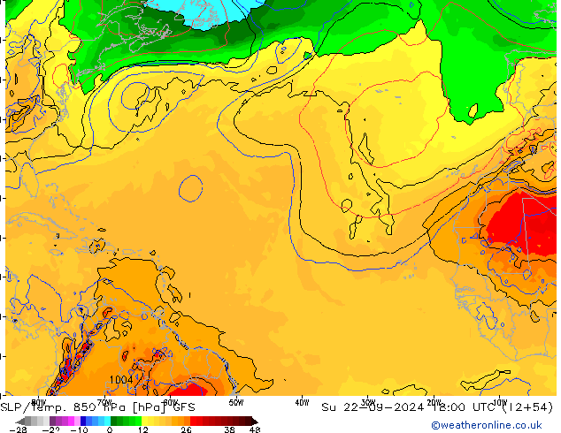 SLP/Temp. 850 гПа GFS Вс 22.09.2024 18 UTC