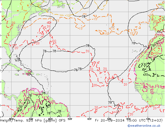 Yükseklik/Sıc. 925 hPa GFS Cu 20.09.2024 15 UTC