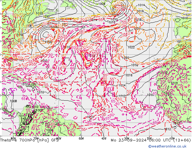 Theta-e 700hPa GFS Seg 23.09.2024 06 UTC