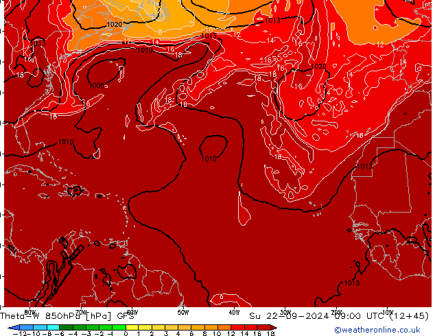 Theta-W 850hPa GFS dom 22.09.2024 09 UTC