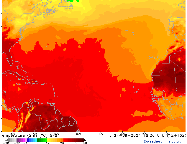 Temperature (2m) GFS Tu 24.09.2024 18 UTC