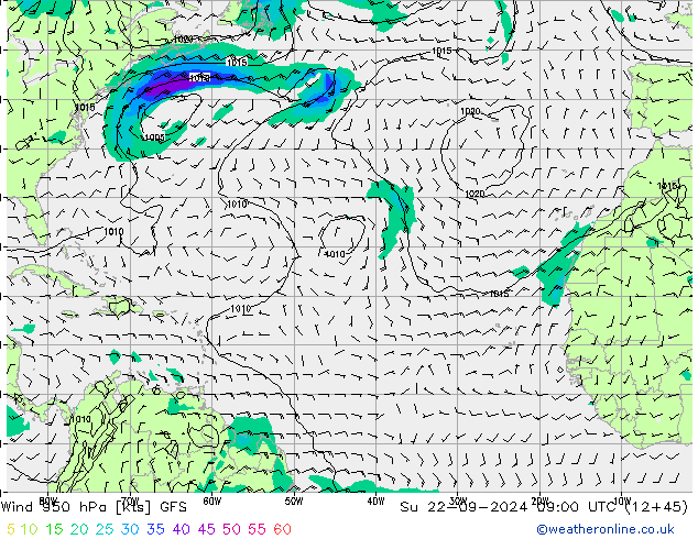 Vent 950 hPa GFS dim 22.09.2024 09 UTC