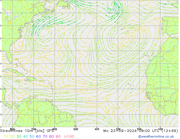 Streamlines 10m GFS Mo 23.09.2024 09 UTC