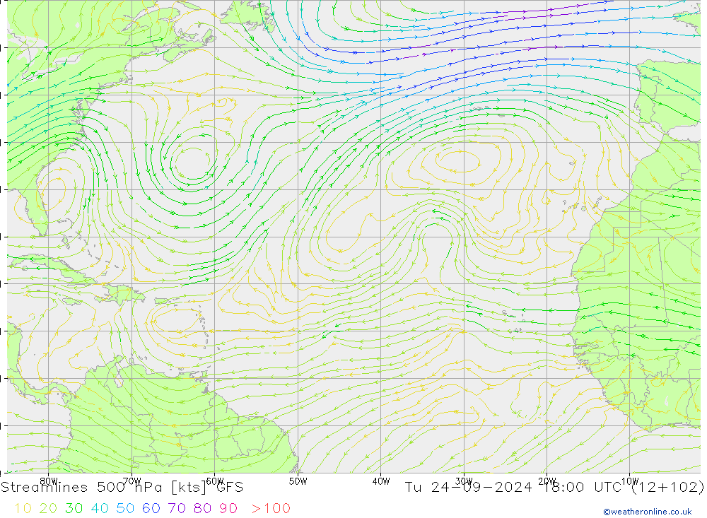 Streamlines 500 hPa GFS Tu 24.09.2024 18 UTC