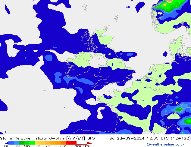 Storm Relative Helicity GFS  28.09.2024 12 UTC