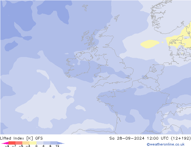 Lifted Index GFS Sa 28.09.2024 12 UTC