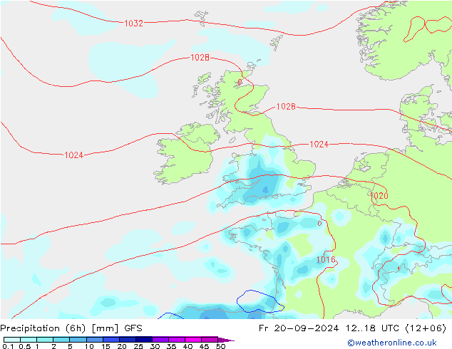 Yağış (6h) GFS Cu 20.09.2024 18 UTC