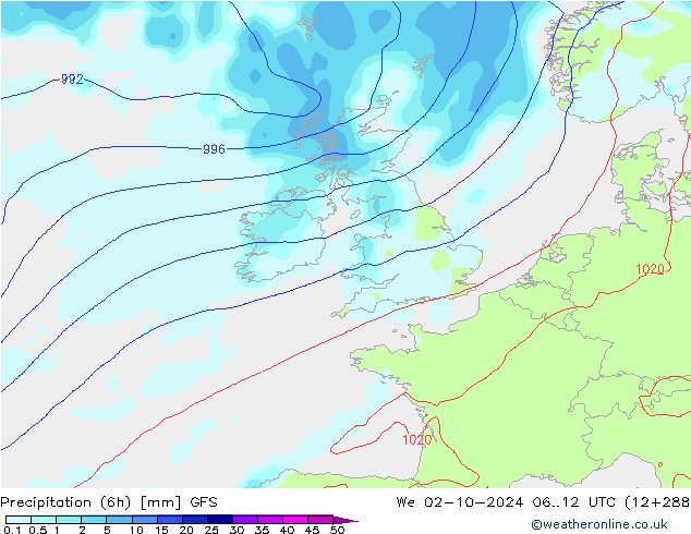 Z500/Regen(+SLP)/Z850 GFS wo 02.10.2024 12 UTC