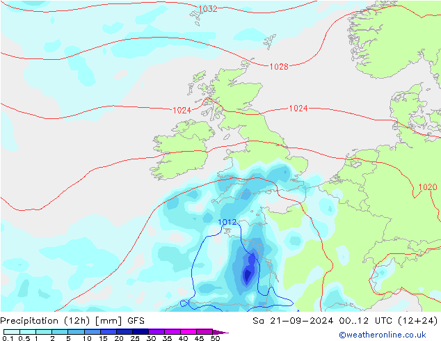 Nied. akkumuliert (12Std) GFS Sa 21.09.2024 12 UTC