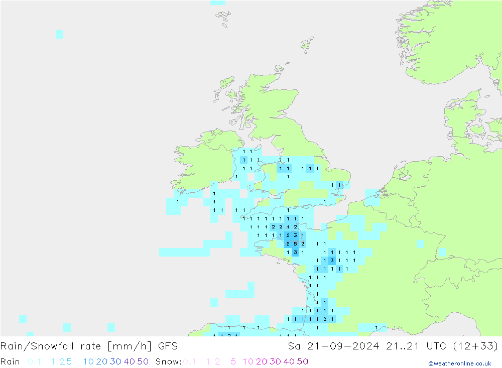 Rain/Snowfall rate GFS  21.09.2024 21 UTC