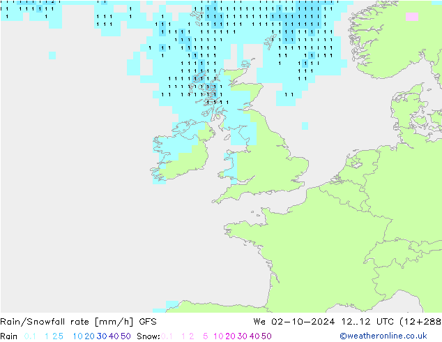 Rain/Snowfall rate GFS mié 02.10.2024 12 UTC