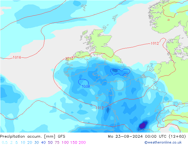 Precipitation accum. GFS Mo 23.09.2024 00 UTC