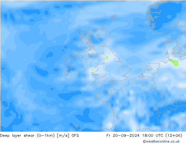 Deep layer shear (0-1km) GFS pt. 20.09.2024 18 UTC