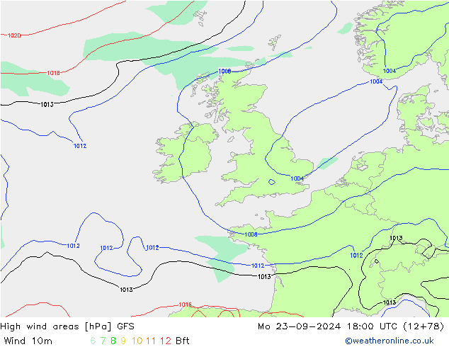 High wind areas GFS Po 23.09.2024 18 UTC