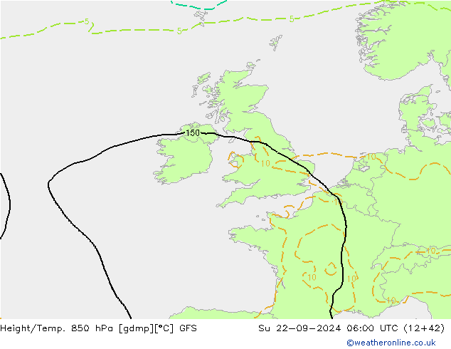 Yükseklik/Sıc. 850 hPa GFS Paz 22.09.2024 06 UTC