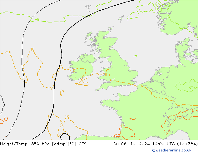 Z500/Yağmur (+YB)/Z850 GFS Paz 06.10.2024 12 UTC